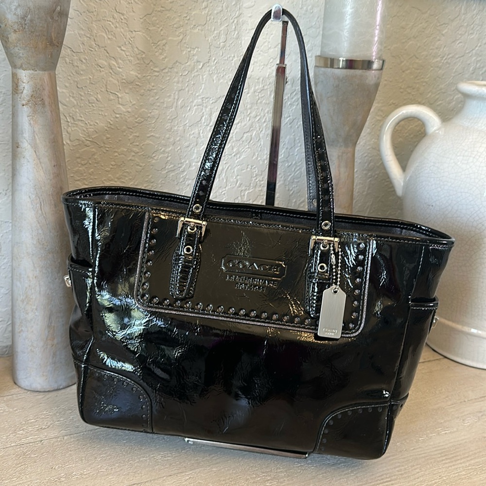 Coach Black Patent Double handle Satchel bag Style 1432
